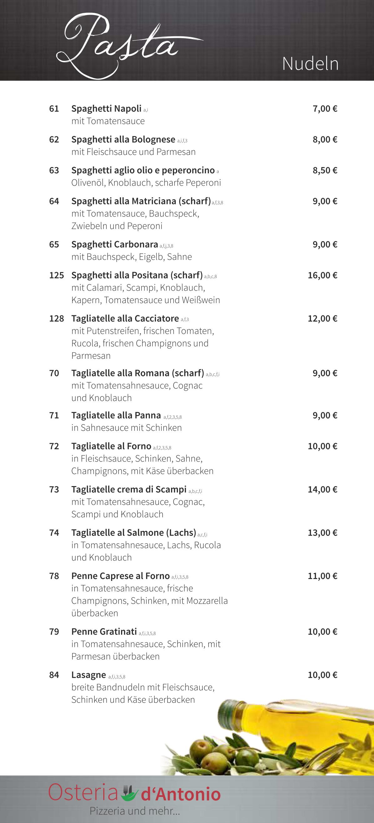 Speisekarte - Osteria d'Antonio